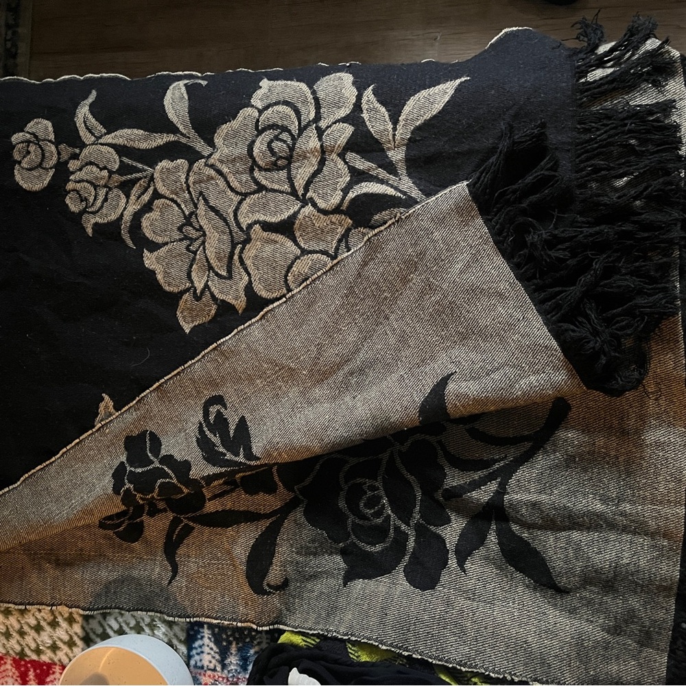 Floral Black and Gray Scarf